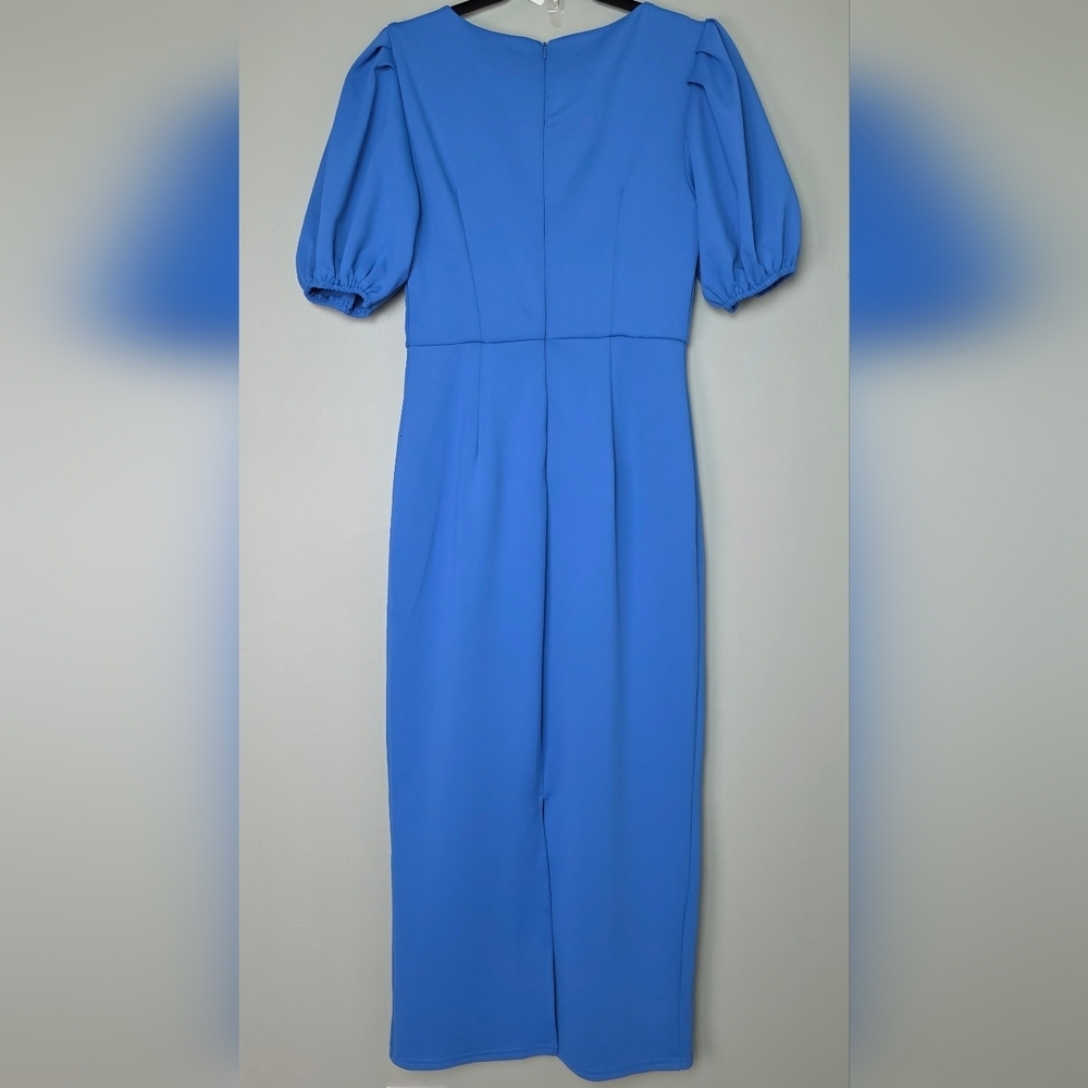 Lulus Simply Beloved Medium Blue Puff Sleeve Bodycon Midi Dress, Size Medium - Picture 8 of 11